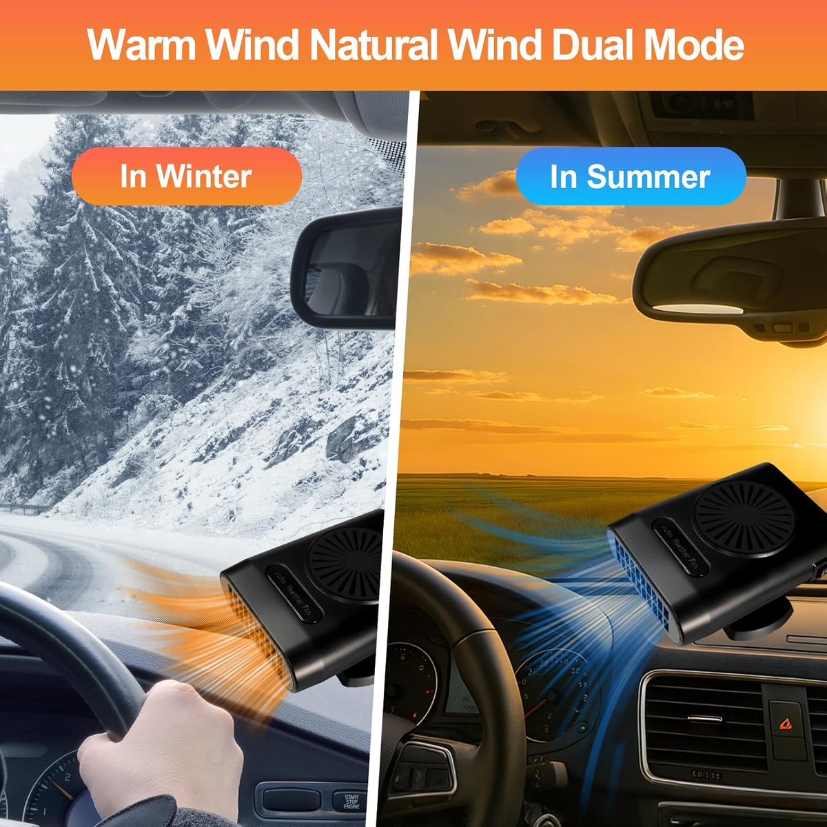 12V Car Heater 200W - Fast Defrost & Defogger with 2-in-1 Cooling Fan for Windscreen