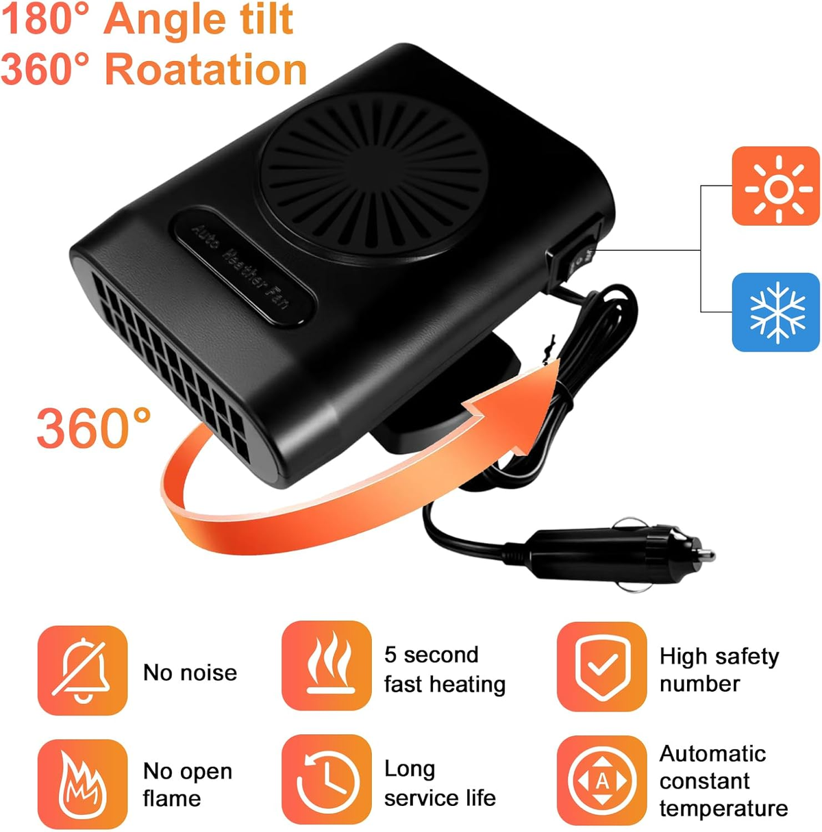 12V Car Heater 200W - Fast Defrost & Defogger with 2-in-1 Cooling Fan for Windscreen