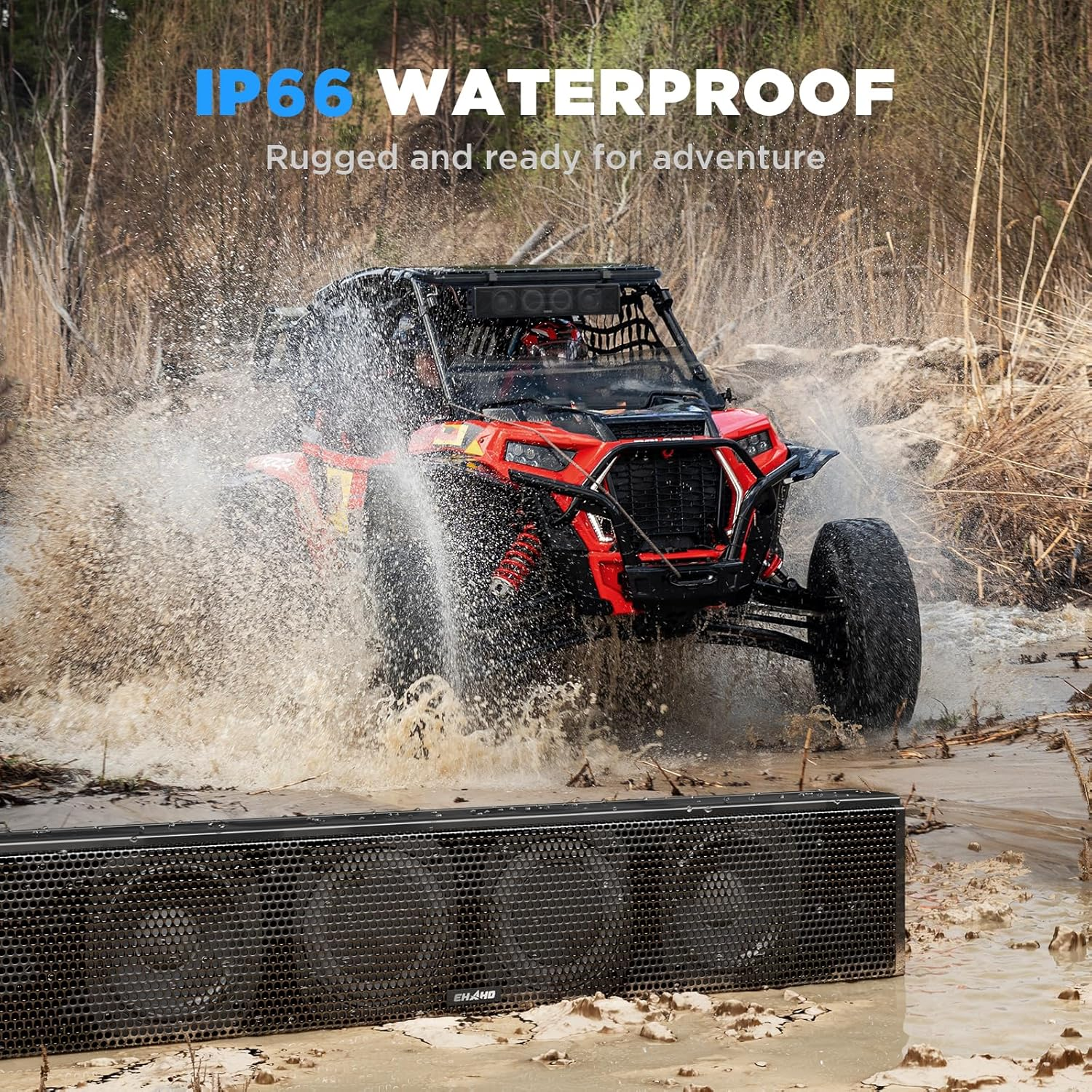Ehaho 17 Inch UTV Sound Bar - 4 Speaker Bluetooth System with RGB & Strobe Lights for Polaris RZR