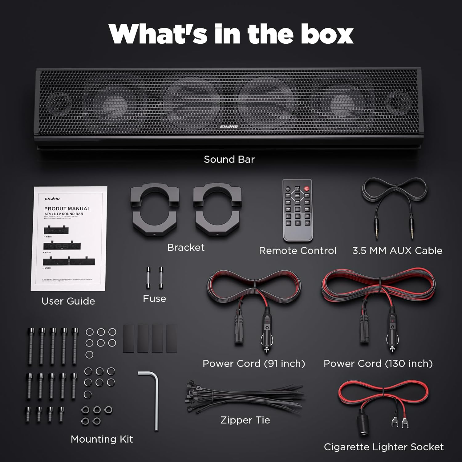 Ehaho 17 Inch UTV Sound Bar - 4 Speaker Bluetooth System with RGB & Strobe Lights for Polaris RZR