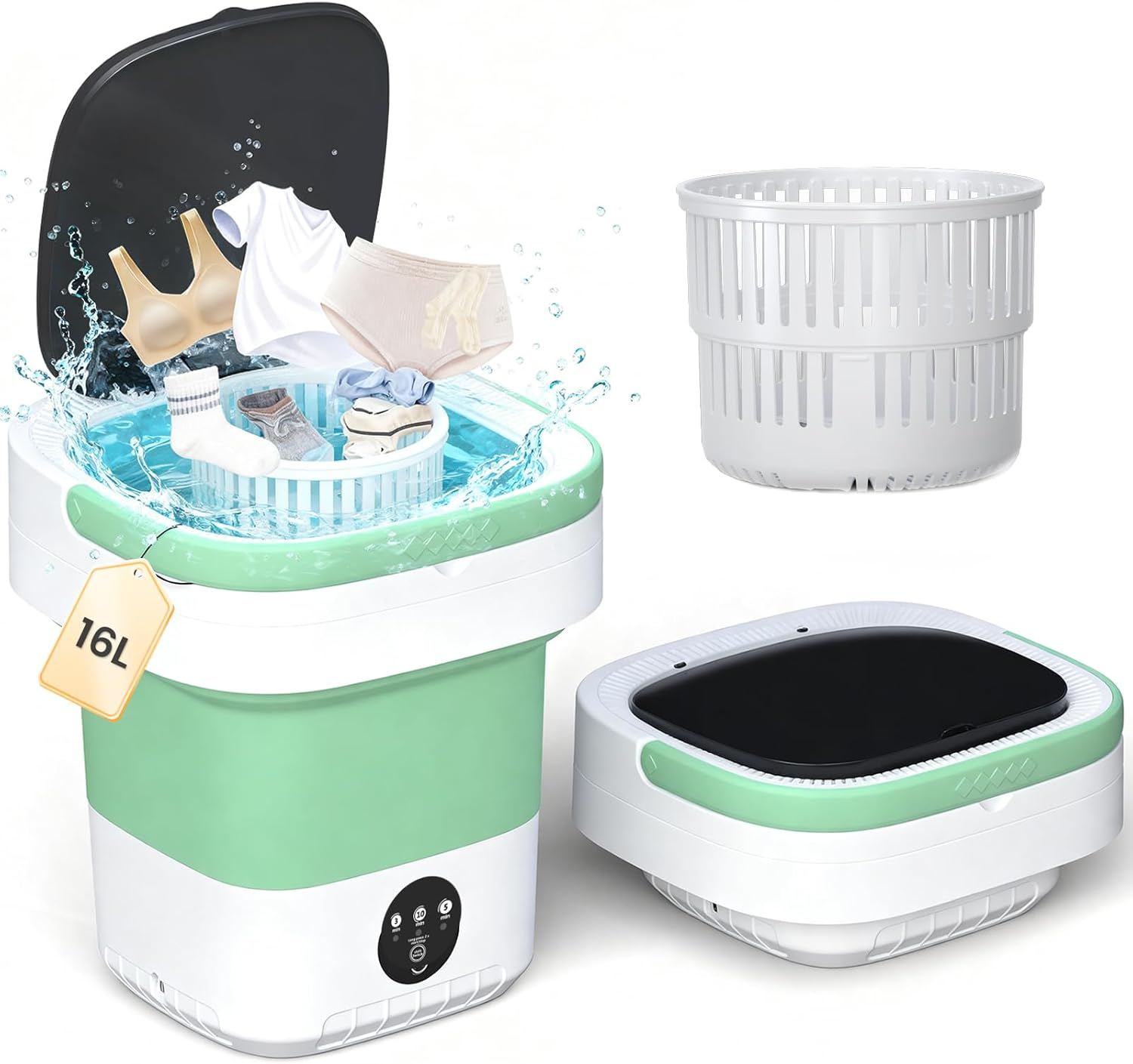 16L Portable Washing Machine - Compact Foldable Washer with Enhanced Spin & 3 Cleaning Modes