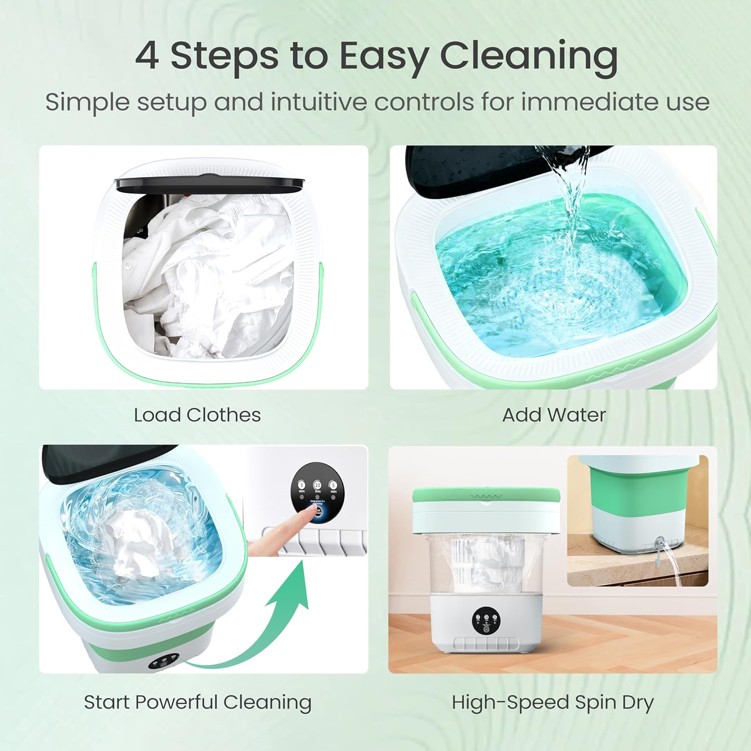 16L Portable Washing Machine - Compact Foldable Washer with Enhanced Spin & 3 Cleaning Modes