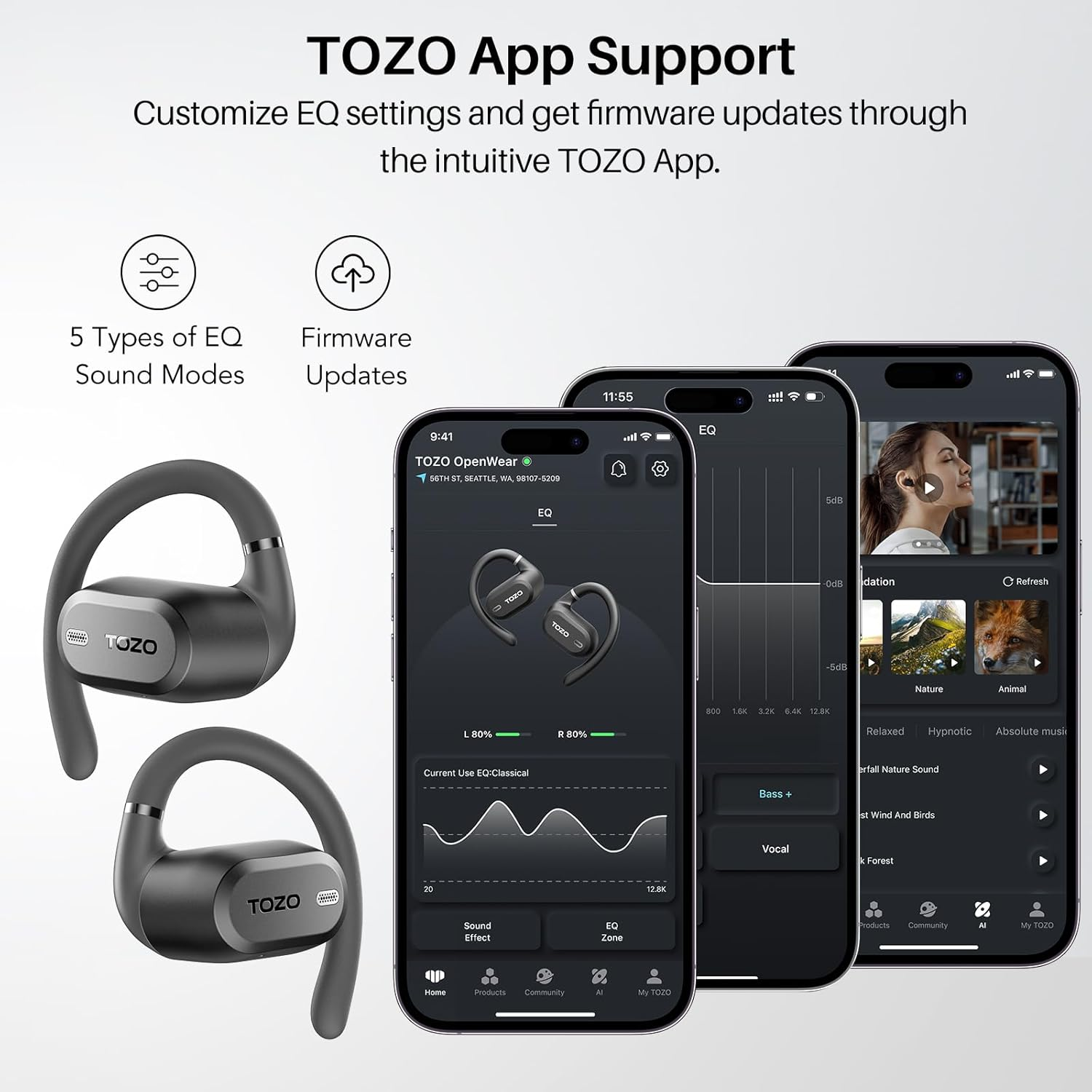 TOZO OpenWear Single Earhook - Bluetooth 5.4 Open Ear Headphone Replacement Part