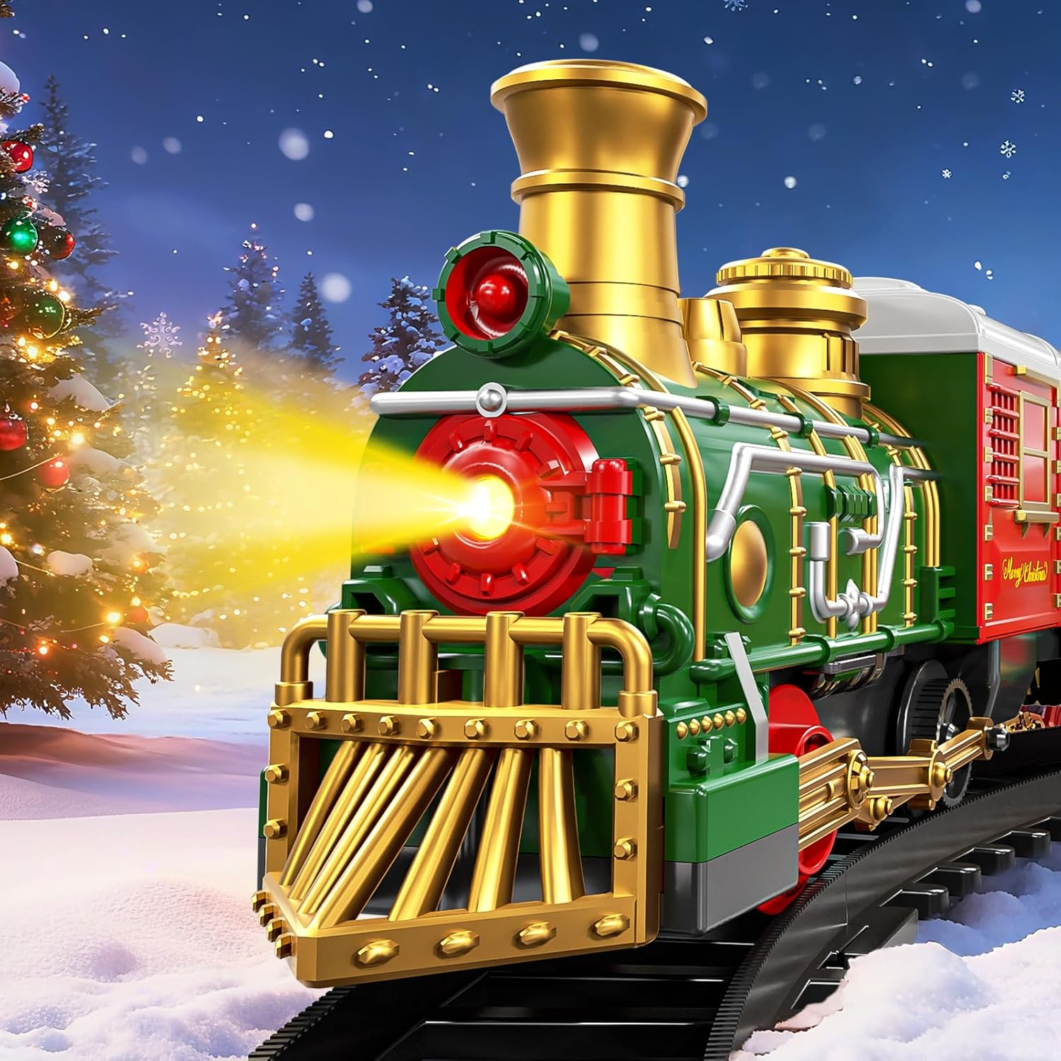 Christmas Electric Train Set for Kids Ages 3-8 with Lights & Sound