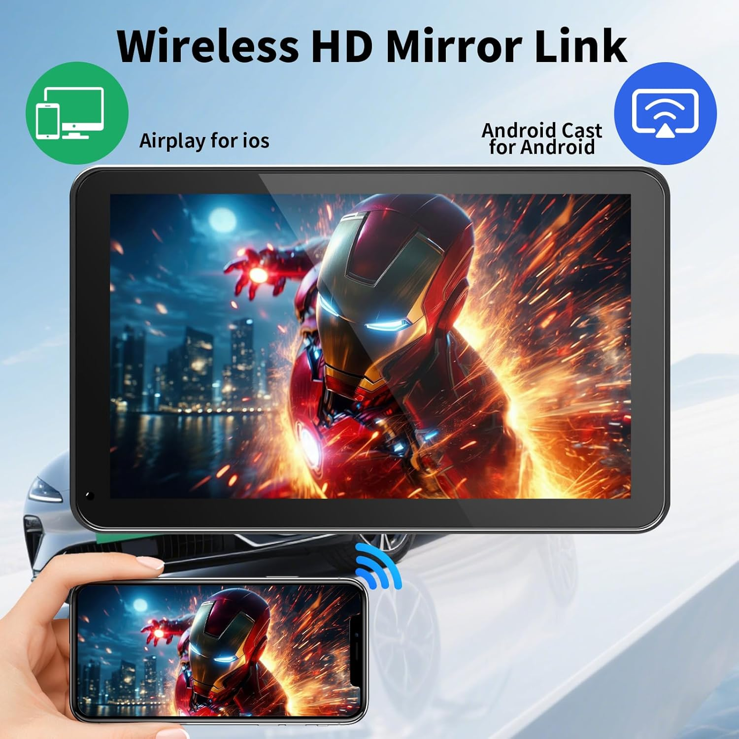 Wireless CarPlay & Android Auto Screen - Portable Touchscreen Display with GPS