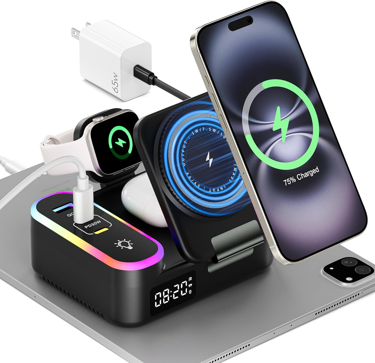 65W 8-in-1 Wireless Charging Station for iPhone, iPad, Apple Watch & AirPods
