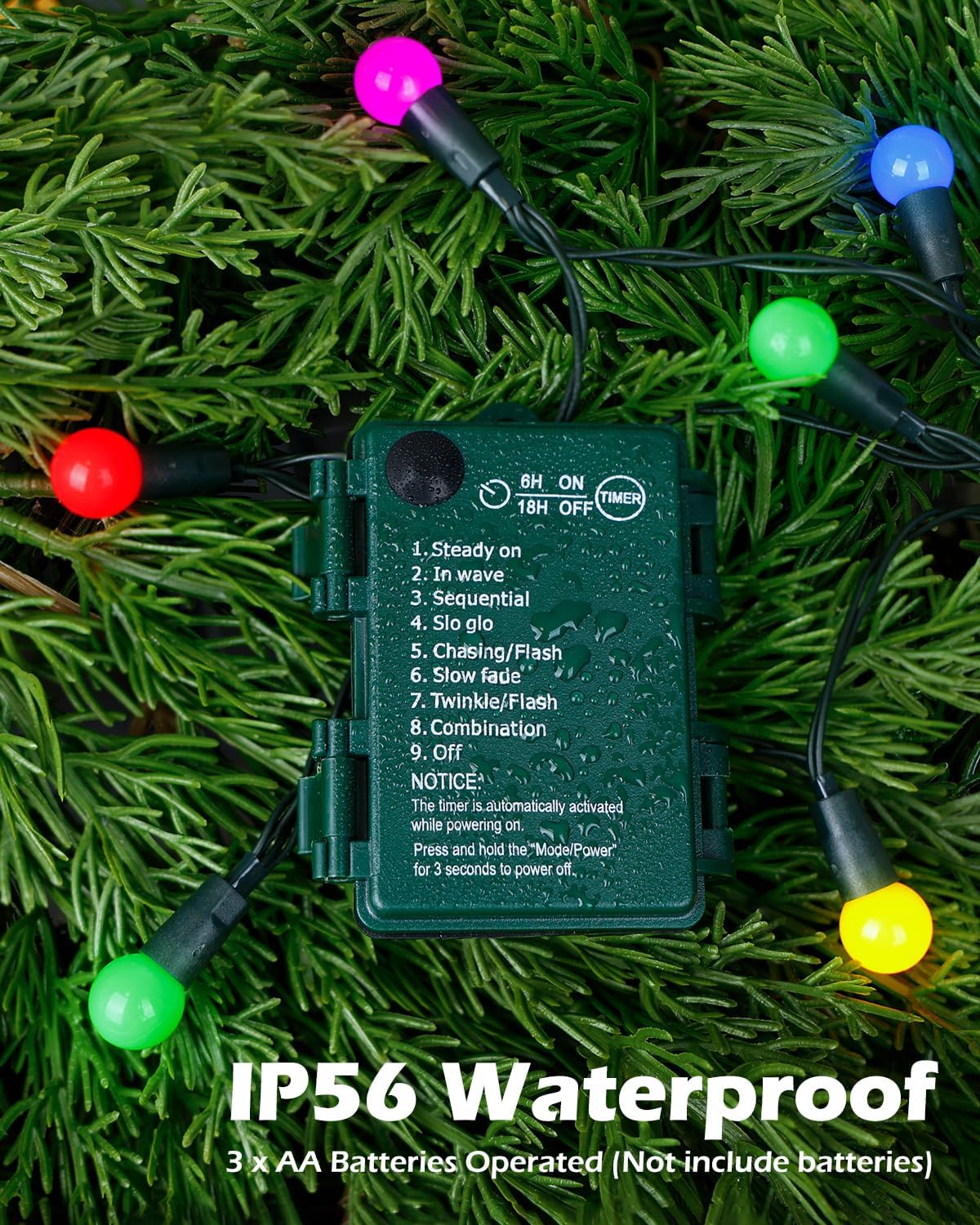 Christmas String Lights - 50 LED Battery Operated Globe Lights with Timer & 8 Modes