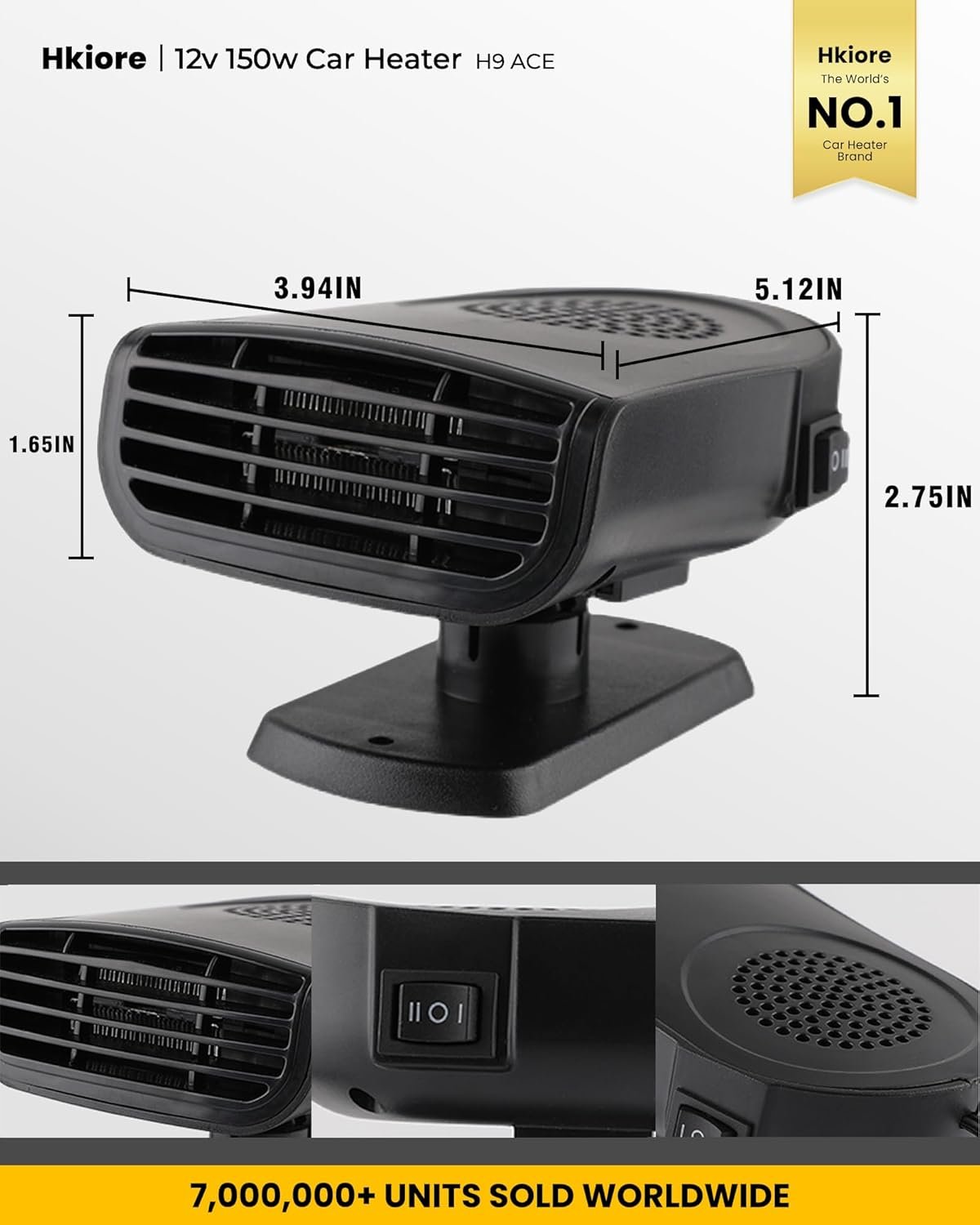 12V Portable Car Heater & Defroster - Fast Heating 2-in-1 Cigarette Lighter Plug-In