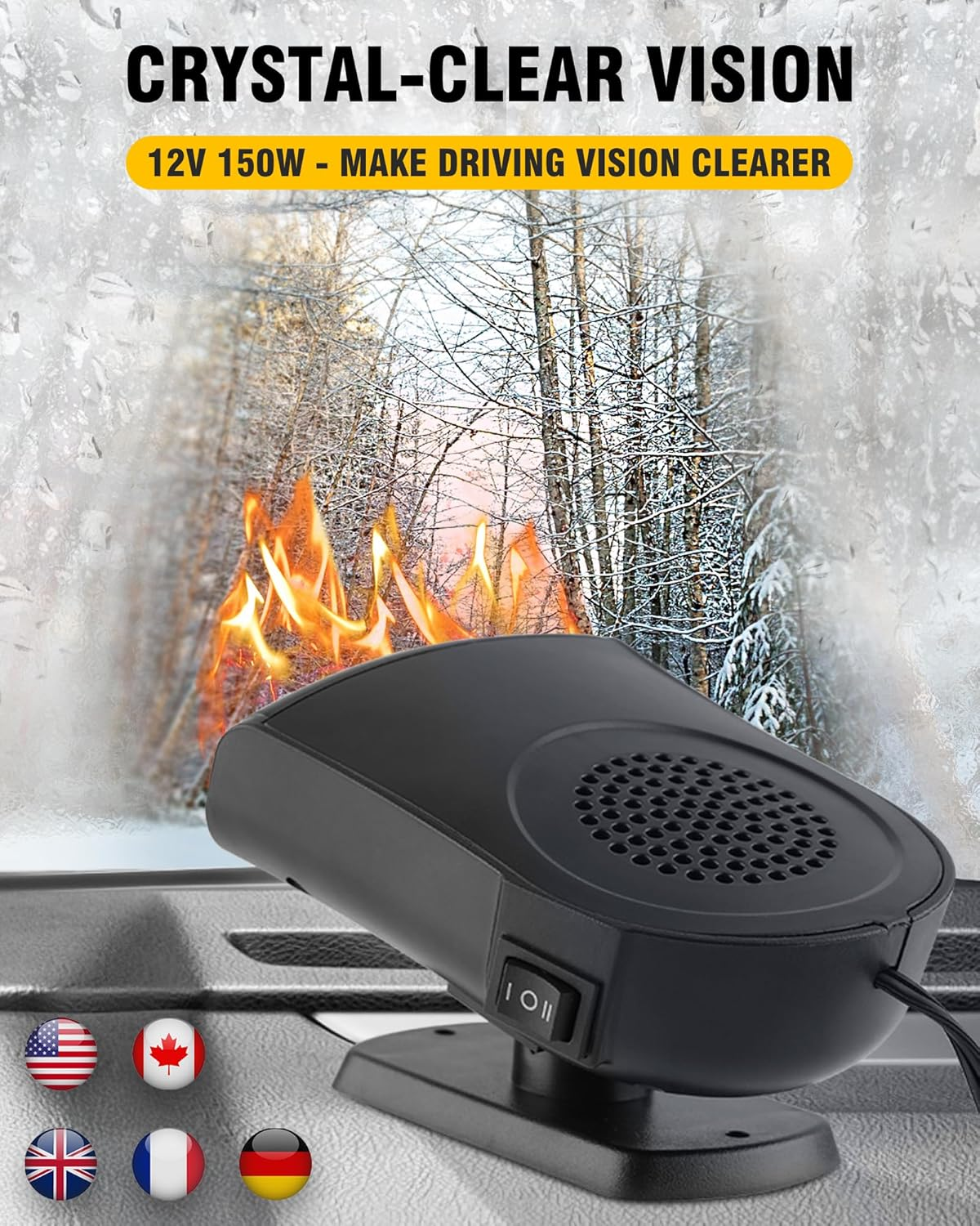 12V Portable Car Heater & Defroster - Fast Heating 2-in-1 Cigarette Lighter Plug-In