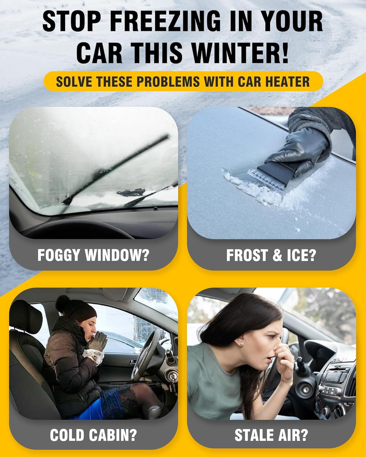 12V Portable Car Heater & Defroster - Fast Heating 2-in-1 Cigarette Lighter Plug-In