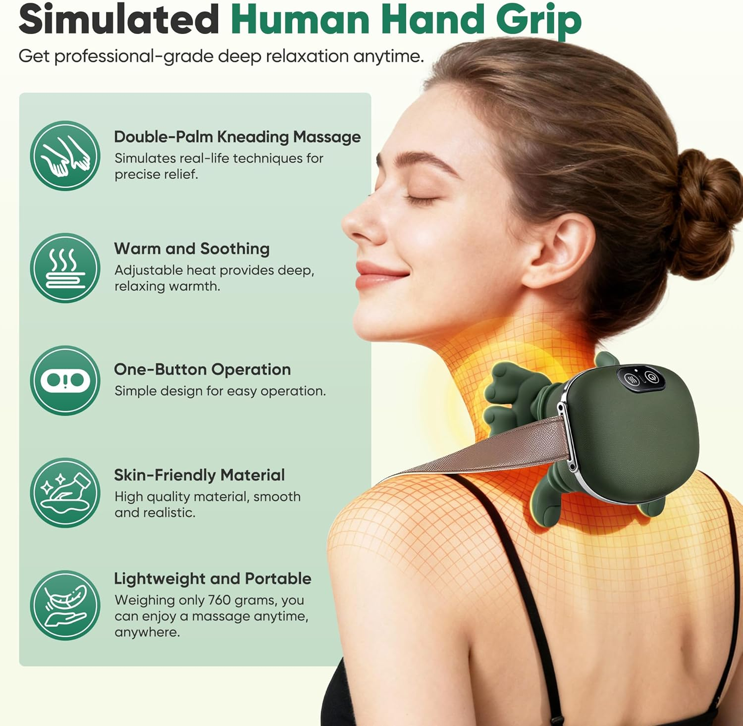 Shoulder & Neck Massager with Heat - 4D Kneading Bionic Finger Massage for Pain Relief