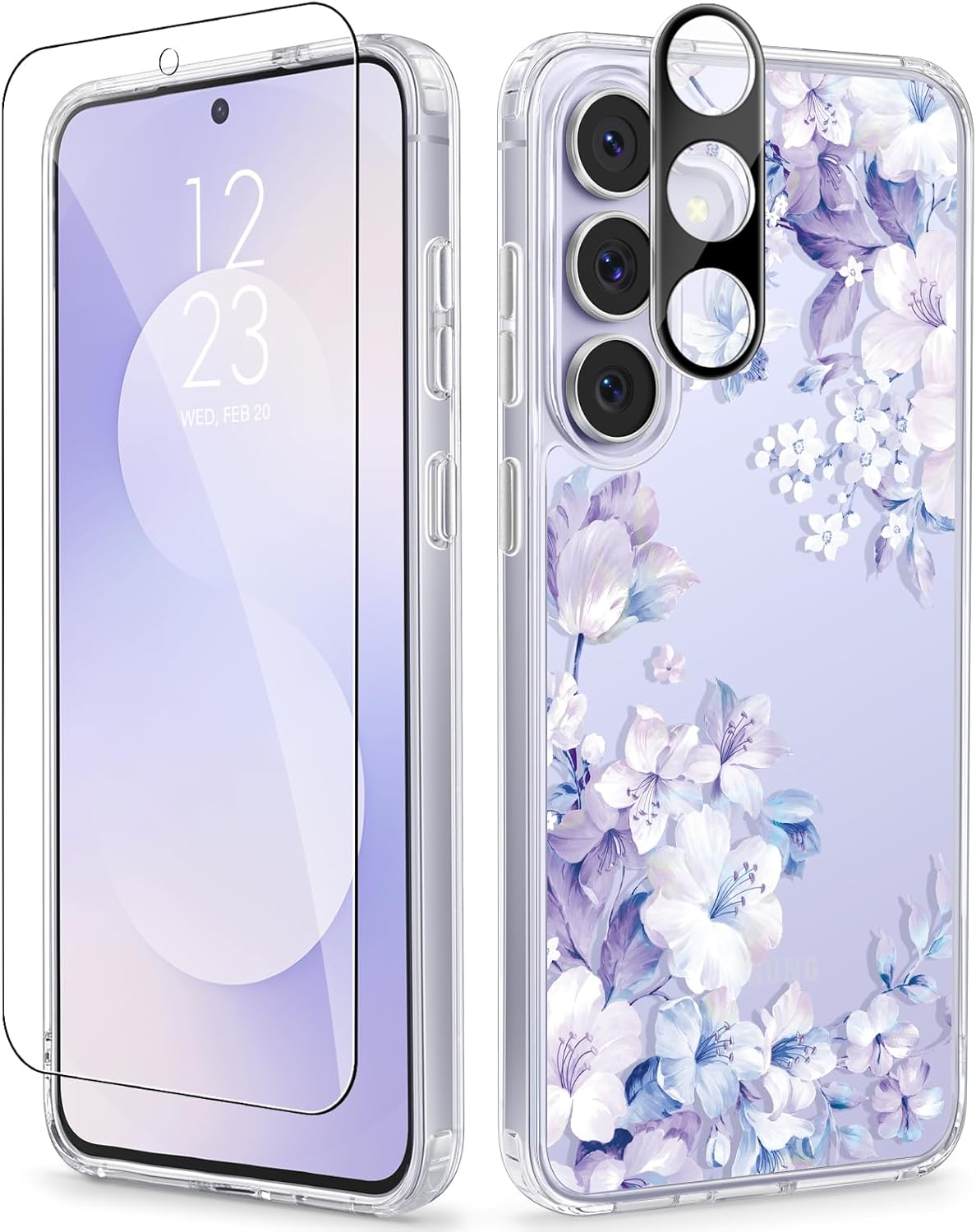 Samsung Galaxy S25 FE Case with Screen Protector - Military Grade Shockproof Clear Floral Design