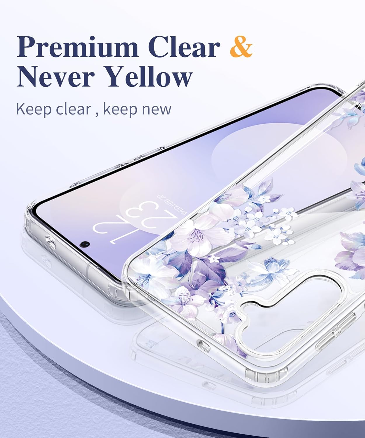 Samsung Galaxy S25 FE Case with Screen Protector - Military Grade Shockproof Clear Floral Design