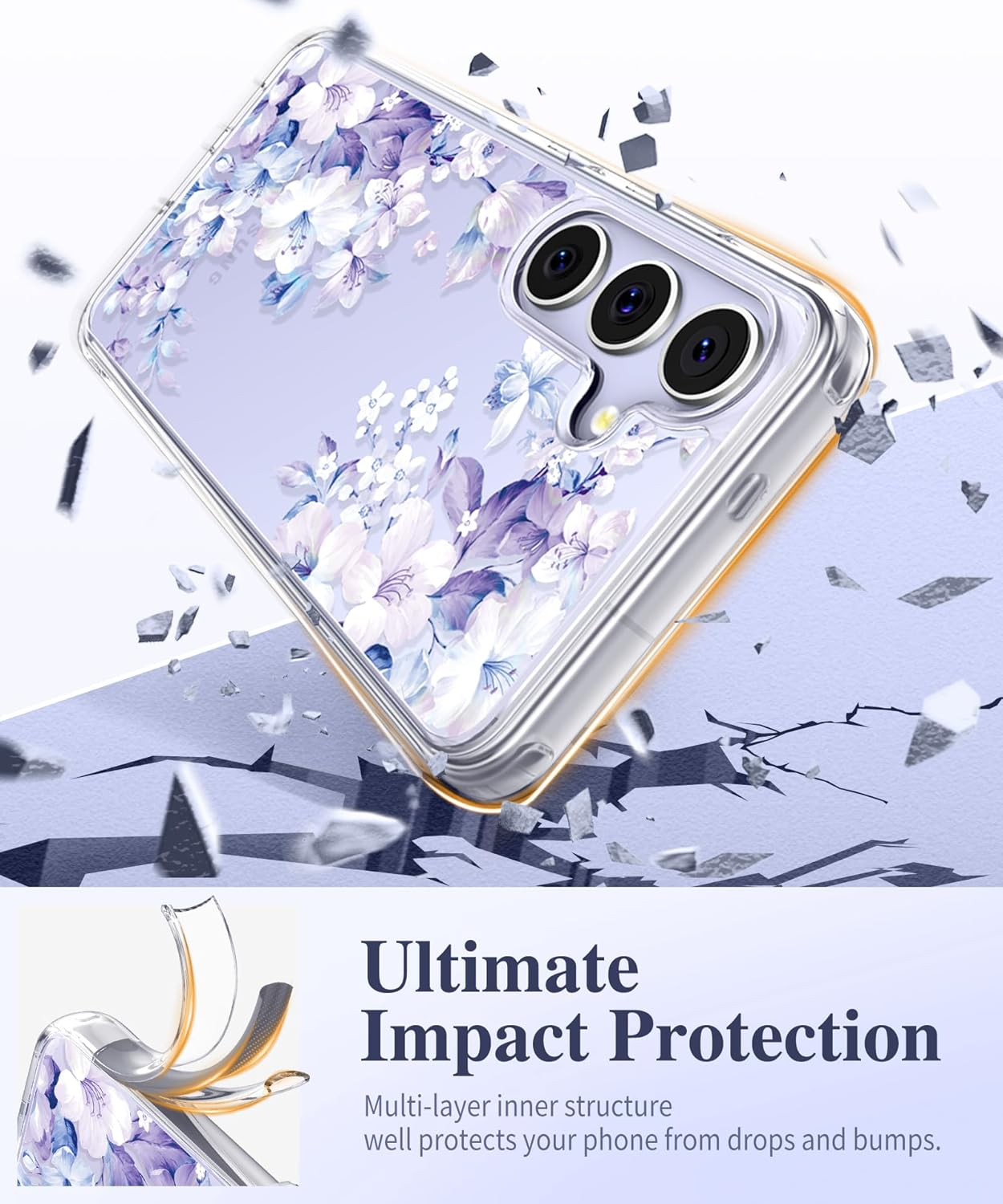 Samsung Galaxy S25 FE Case with Screen Protector - Military Grade Shockproof Clear Floral Design