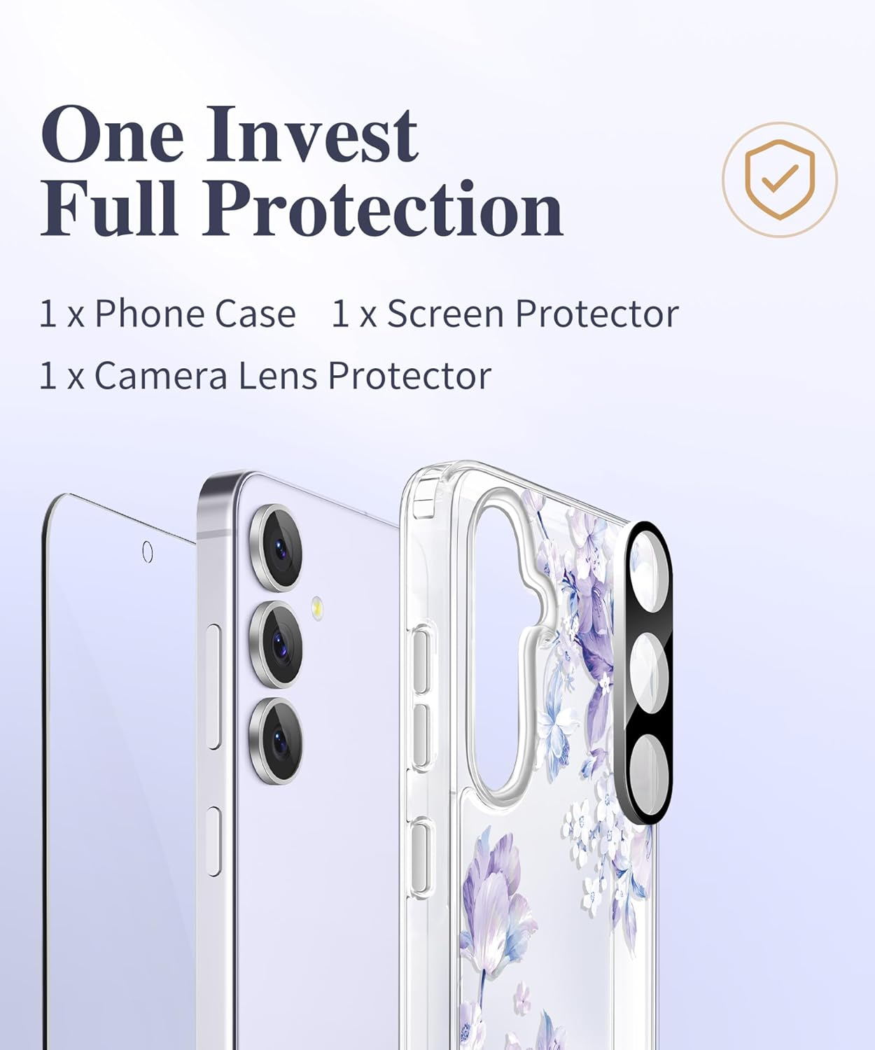 Samsung Galaxy S25 FE Case with Screen Protector - Military Grade Shockproof Clear Floral Design