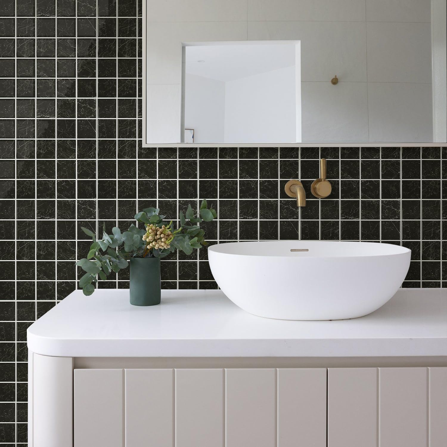 Black Marble Peel and Stick Backsplash Tiles - 10 Pack 12x12 3D Glossy Panels