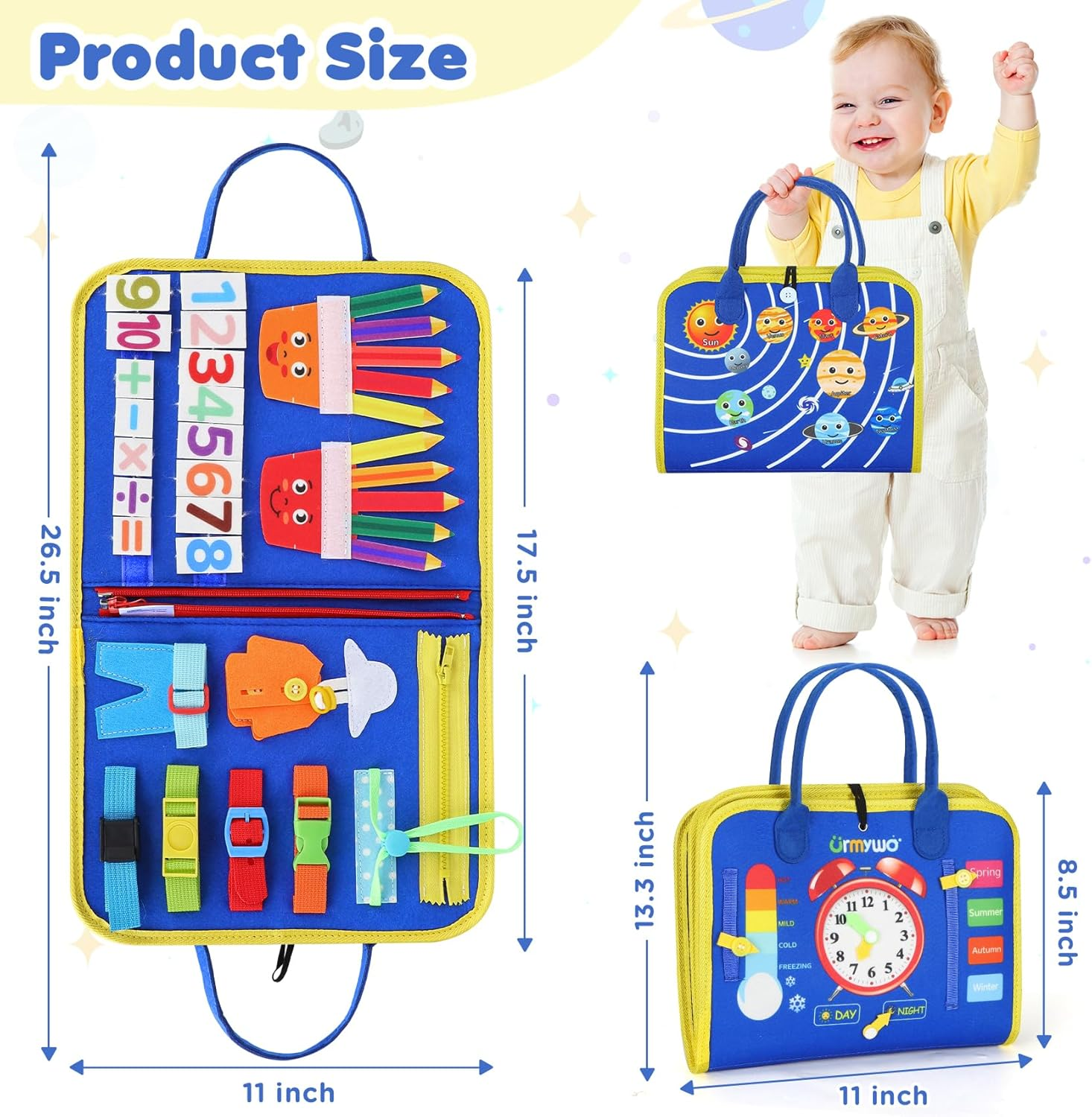 Busy Board Montessori Toy for Toddlers 1-4 Years - Fine Motor Skills & Sensory Learning