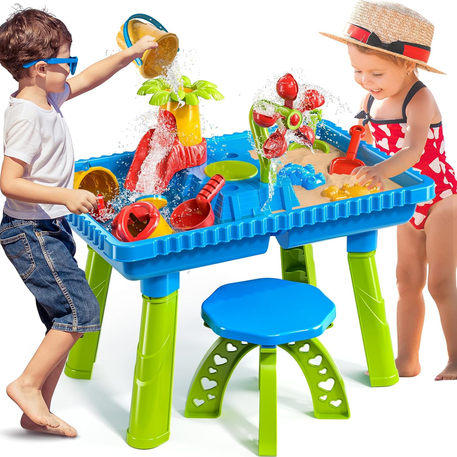 Kids Water Table - Chair with Sand Play - Multi-Activity Sensory Toy for Ages 3-8