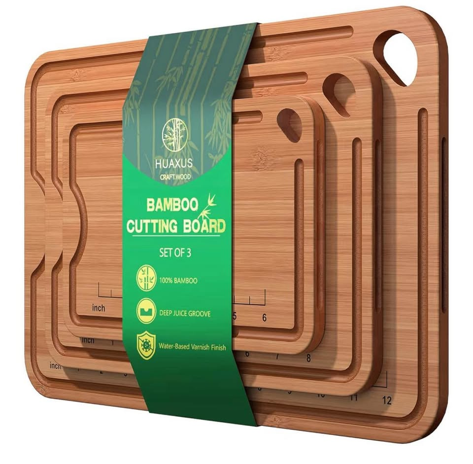 Bamboo Cutting Board Set - 3-Piece Antimicrobial Kitchen Cutting Boards