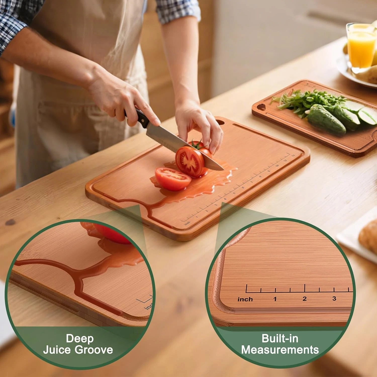 Bamboo Cutting Board Set - 3-Piece Antimicrobial Kitchen Cutting Boards
