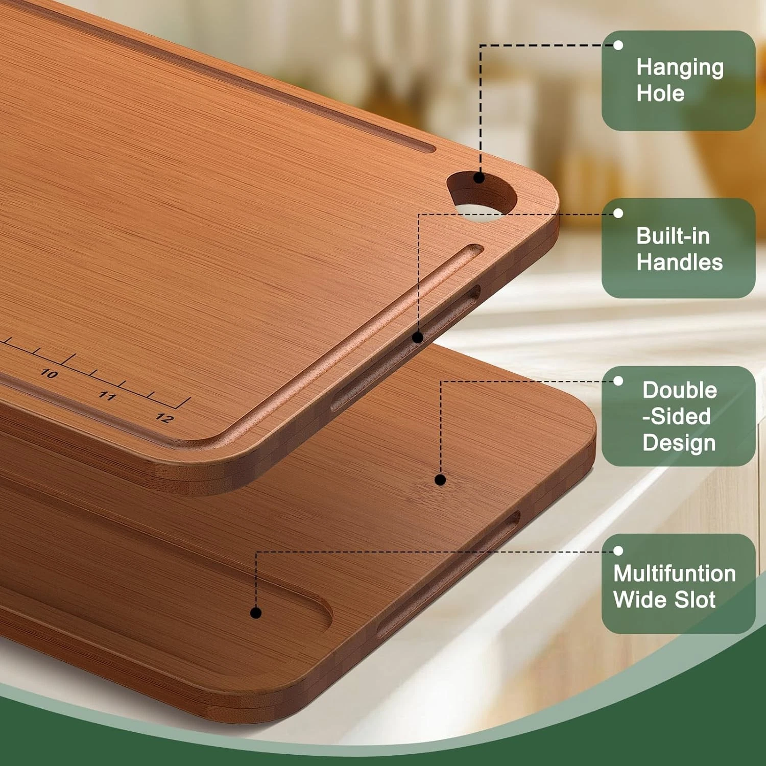 Bamboo Cutting Board Set - 3-Piece Antimicrobial Kitchen Cutting Boards