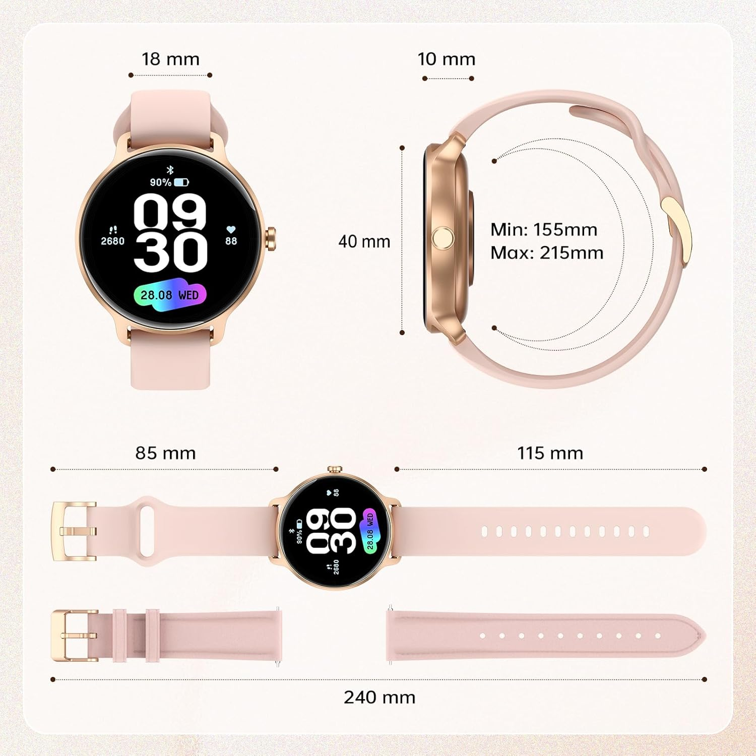 Women's Smart Watch with Call Function - Heart Rate & SpO2 Fitness Tracker