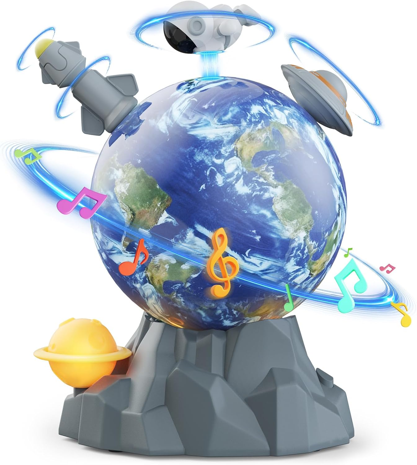 Magnetic Rotating Space Toy with Music & Light - 360° Spinning Rocket STEM Playset for Kids Ages 3-10