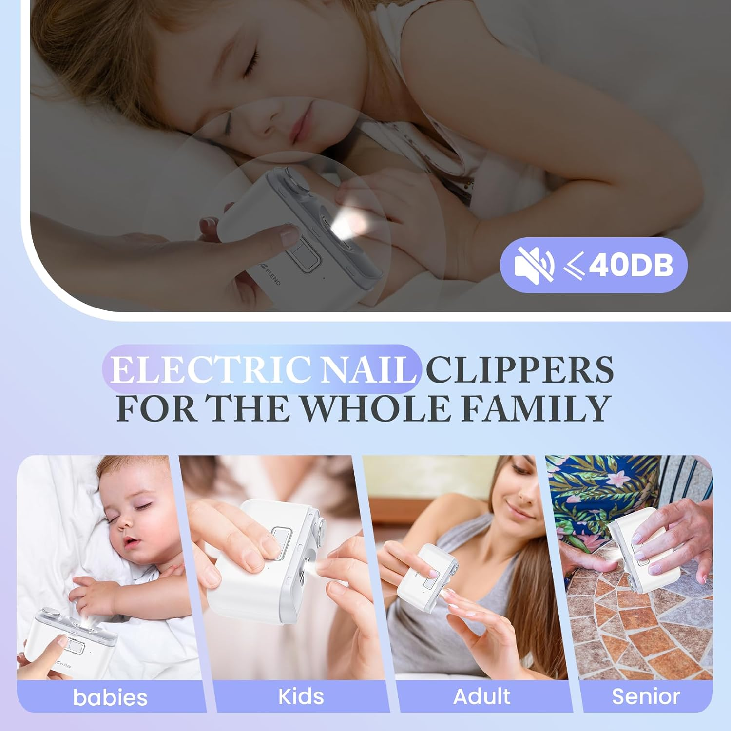 Electric Nail Clipper Set - Rechargeable 2-Speed LED Manicure Kit for Kids, Adults & Seniors