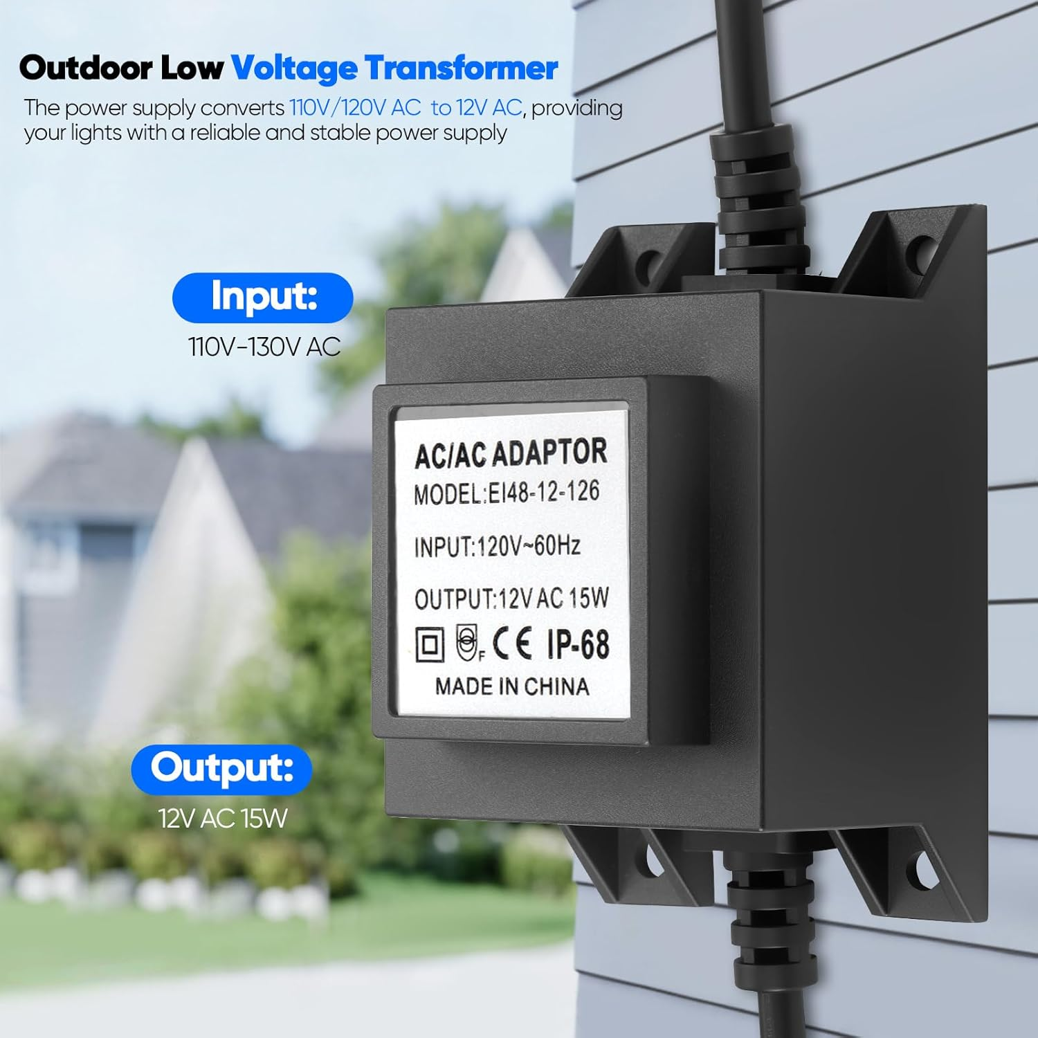 12V Landscape Lighting Transformer - 15W Waterproof Power Supply for Outdoor Low Voltage Lights