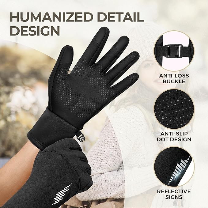 Women's Touchscreen Winter Gloves - Water-Resistant Thermal Gloves for Running, Hiking & Driving