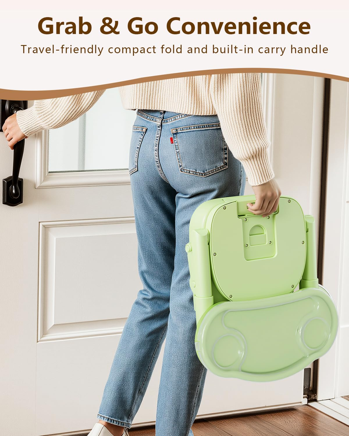 3-in-1 Booster Seat for Kitchen Chair - Foldable with Detachable Tray & 3-Point Harness