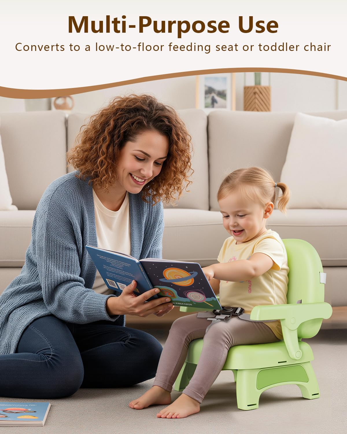 3-in-1 Booster Seat for Kitchen Chair - Foldable with Detachable Tray & 3-Point Harness