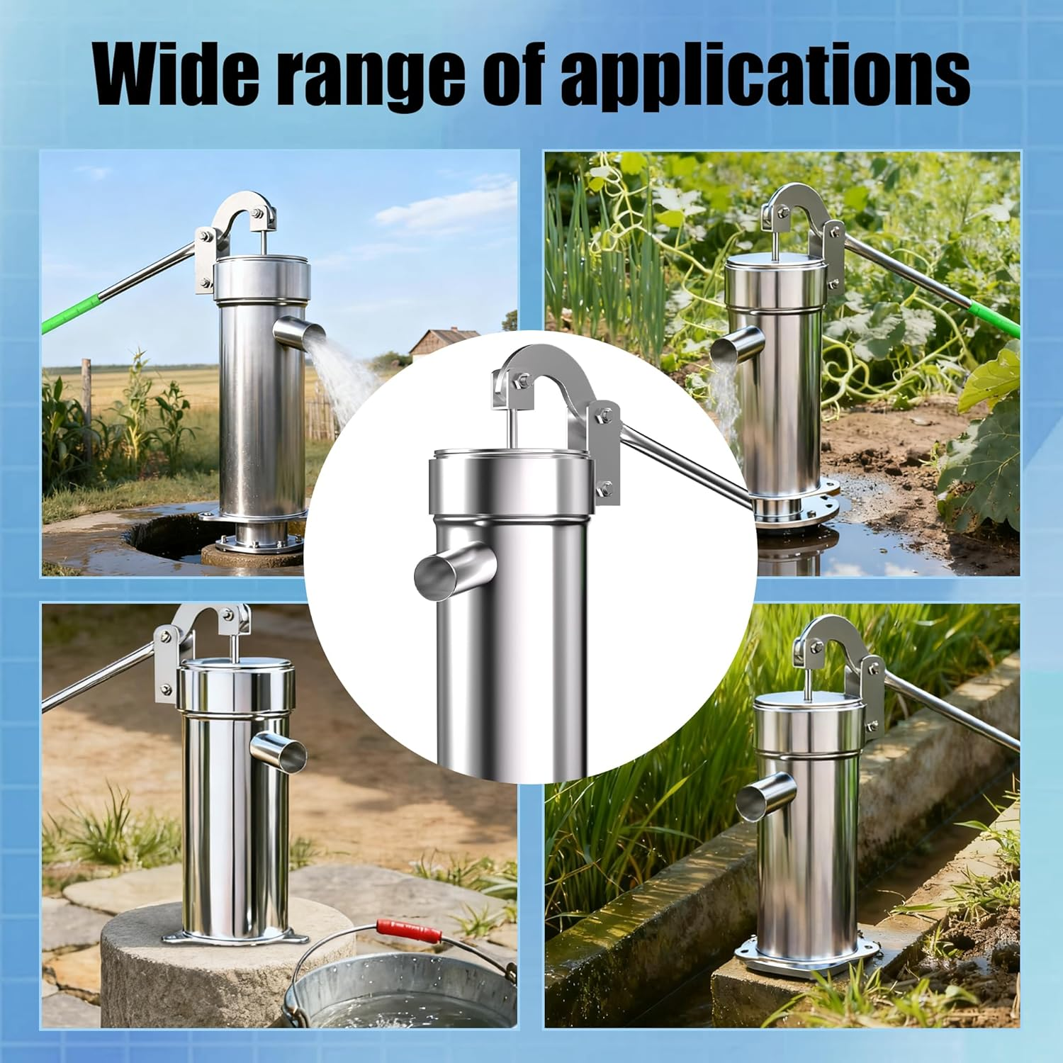 Stainless Steel Manual Well Pump - Hand Water Pump for Shallow Wells (26ft Lift) - Garden & Emergency Backup