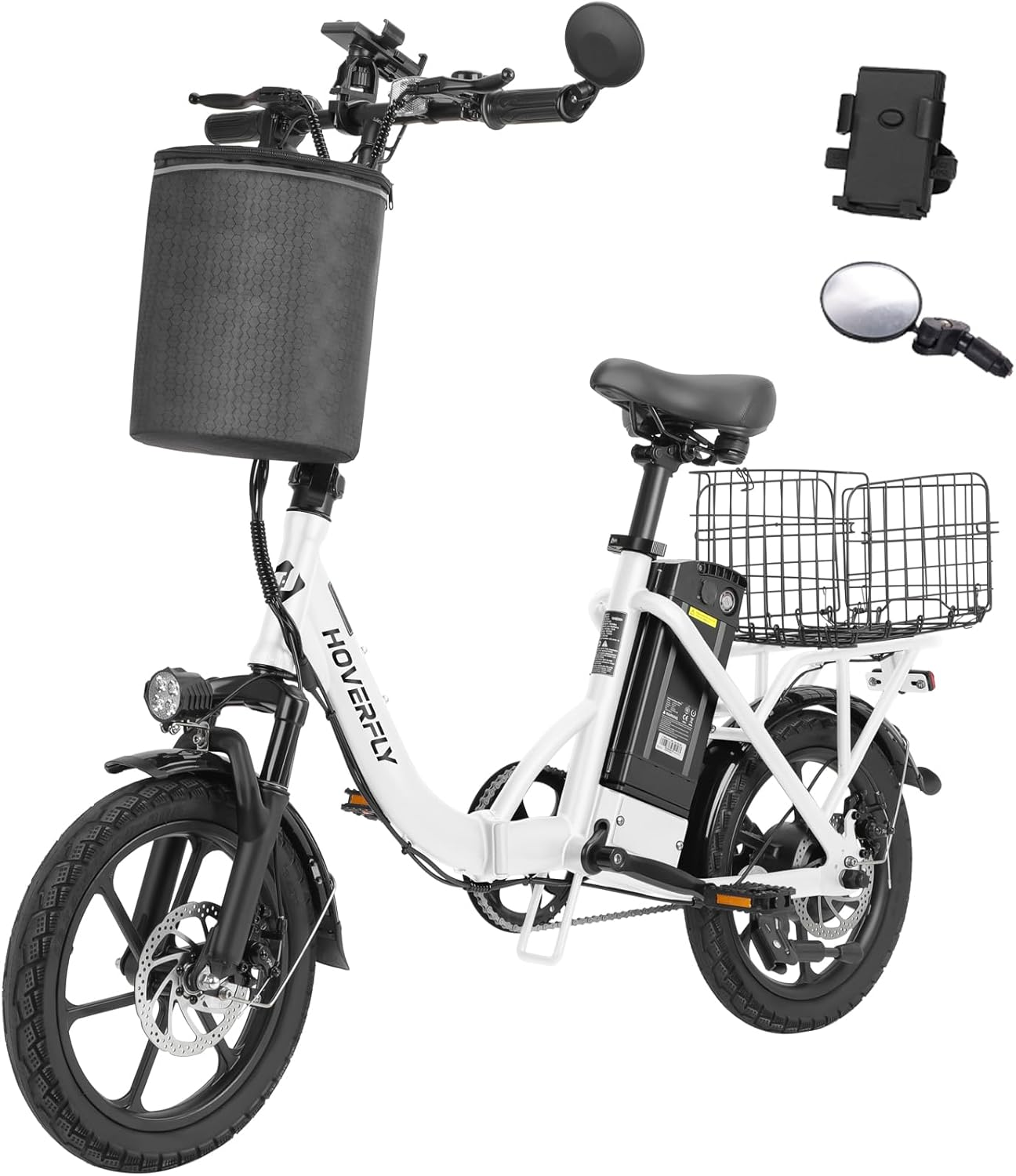 HOVERFLY H3 16" Folding Electric Bike - 28 Mile Range, Pedal Assist, Removable Battery, White
