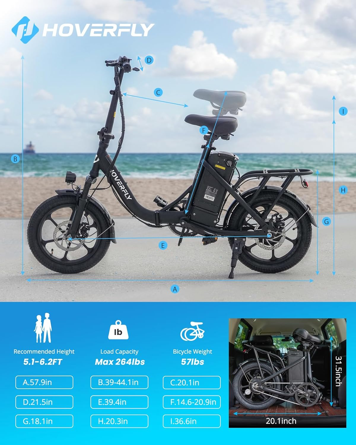 HOVERFLY H3 16" Folding Electric Bike - 28 Mile Range, Pedal Assist, Removable Battery, White