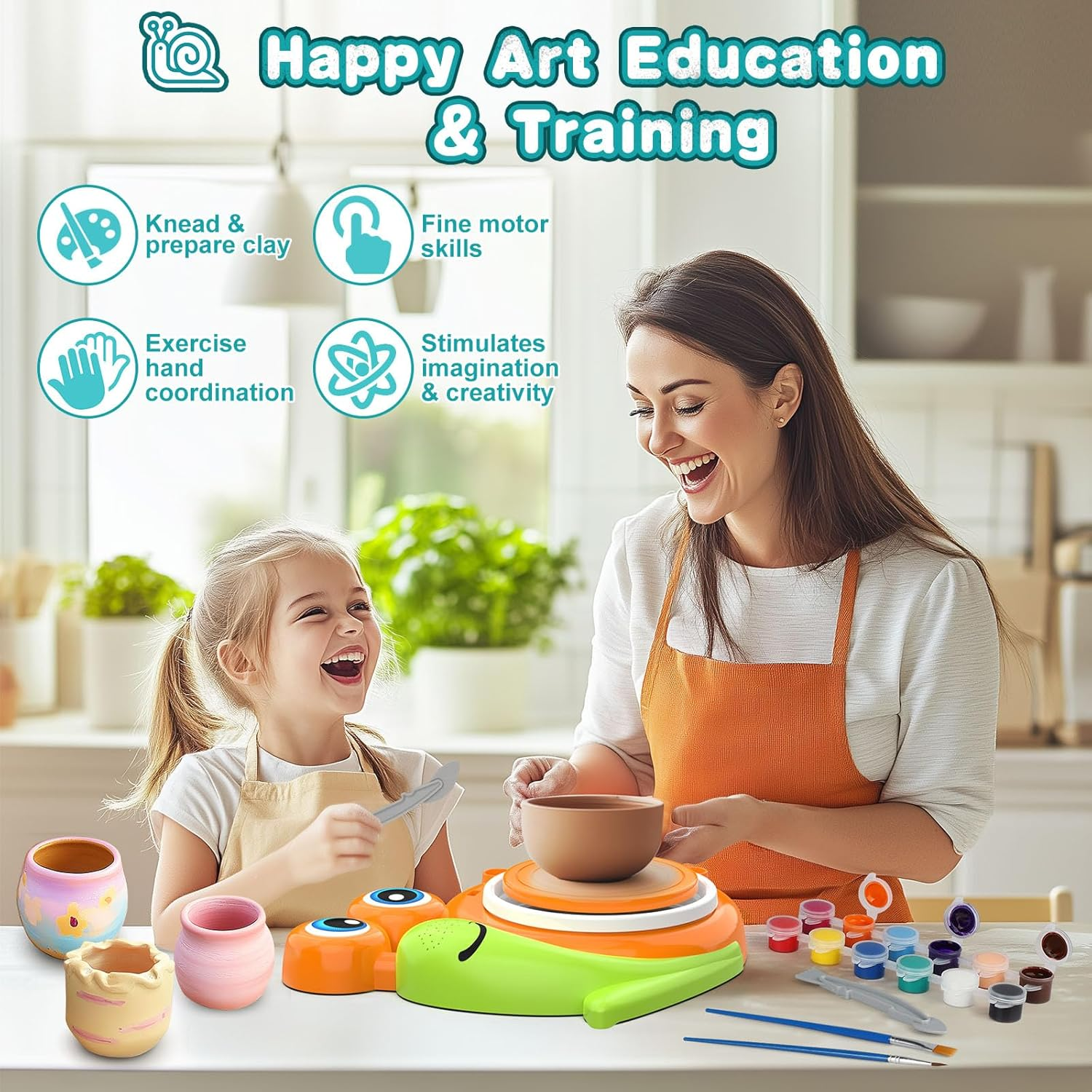 Pottery Wheel for Kids - Complete Clay Sculpting Kit with 1.7lb Air Dry Clay & Painting Tools