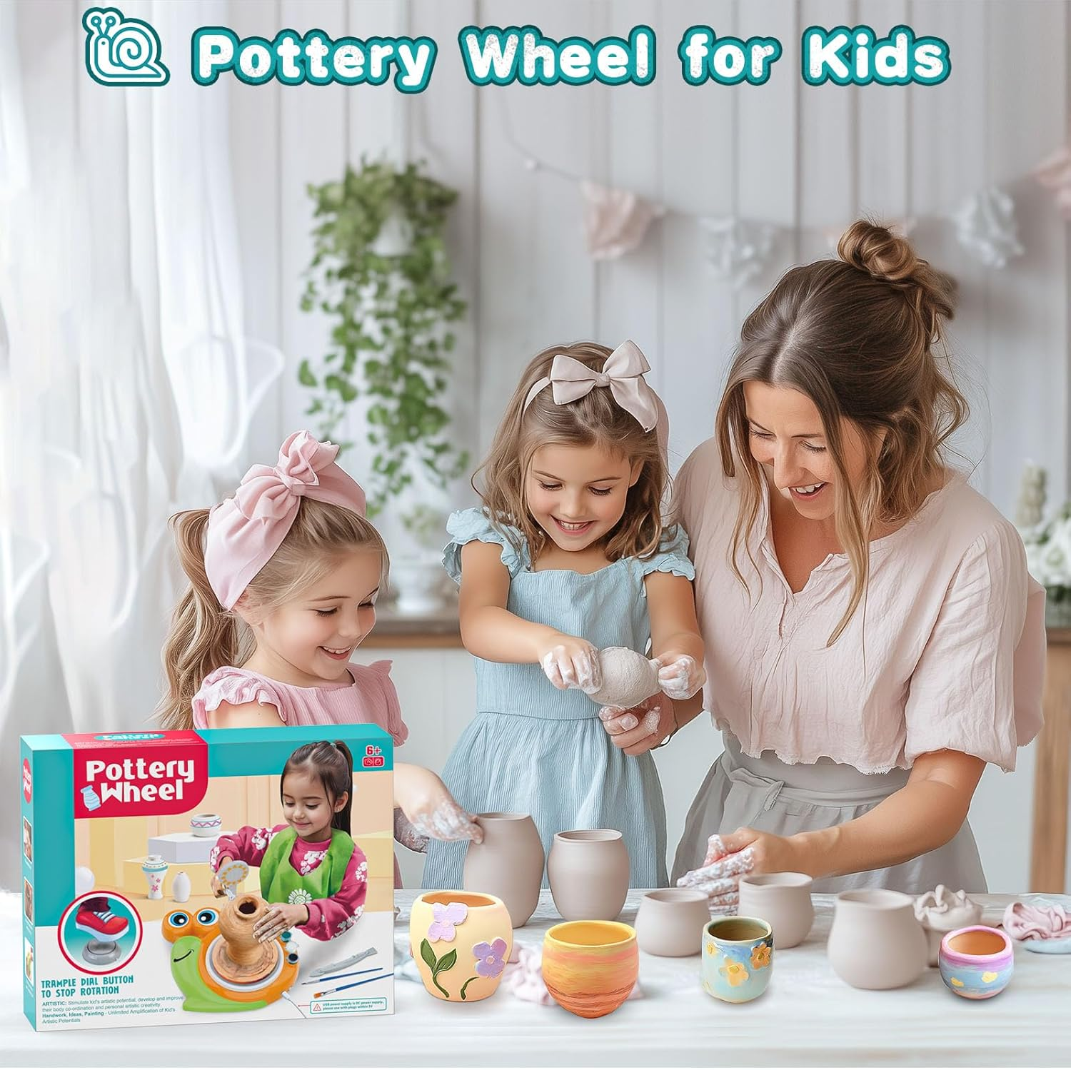 Pottery Wheel for Kids - Complete Clay Sculpting Kit with 1.7lb Air Dry Clay & Painting Tools