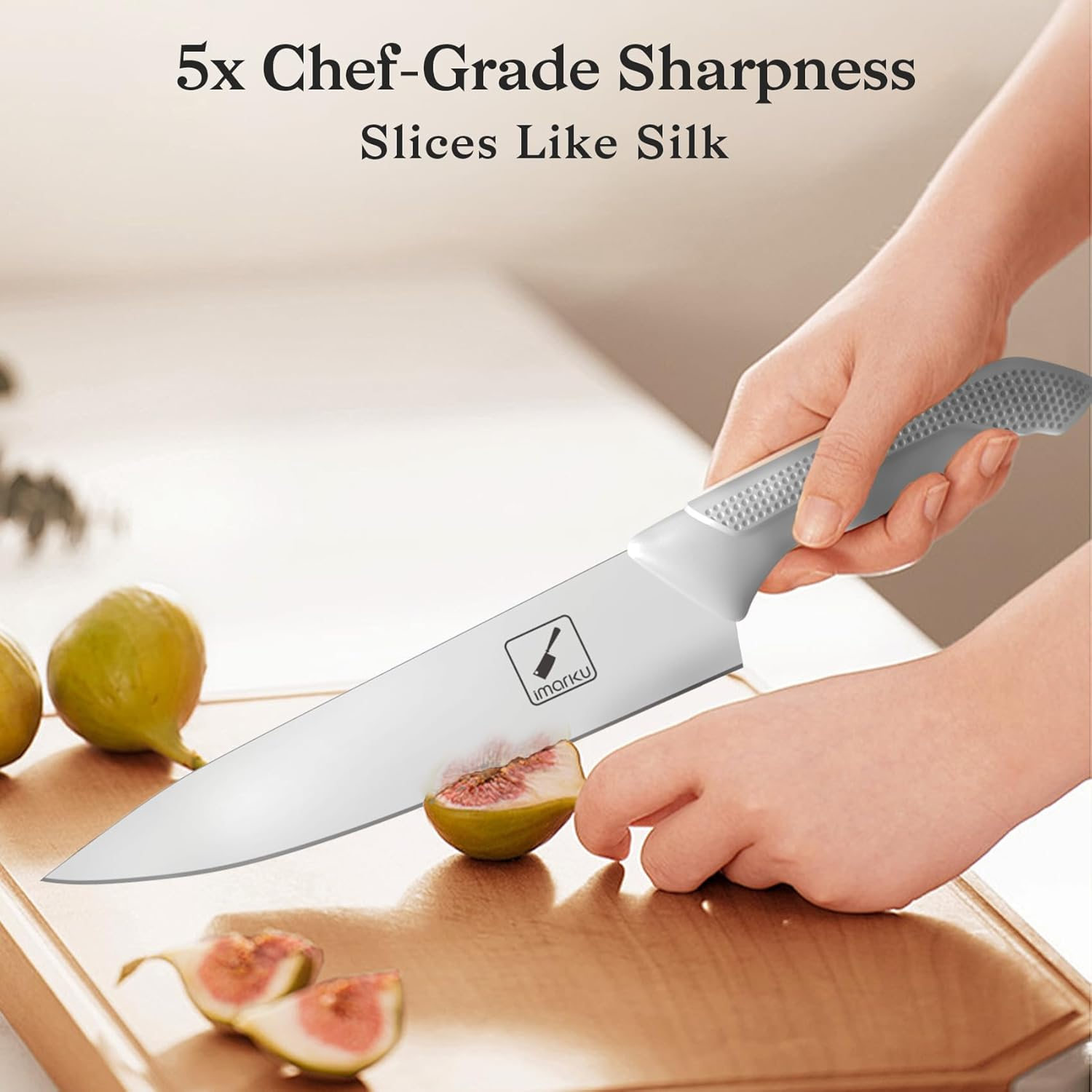 Japanese Kitchen Knife Set - Stainless Steel with Block & Anti-Slip Handles