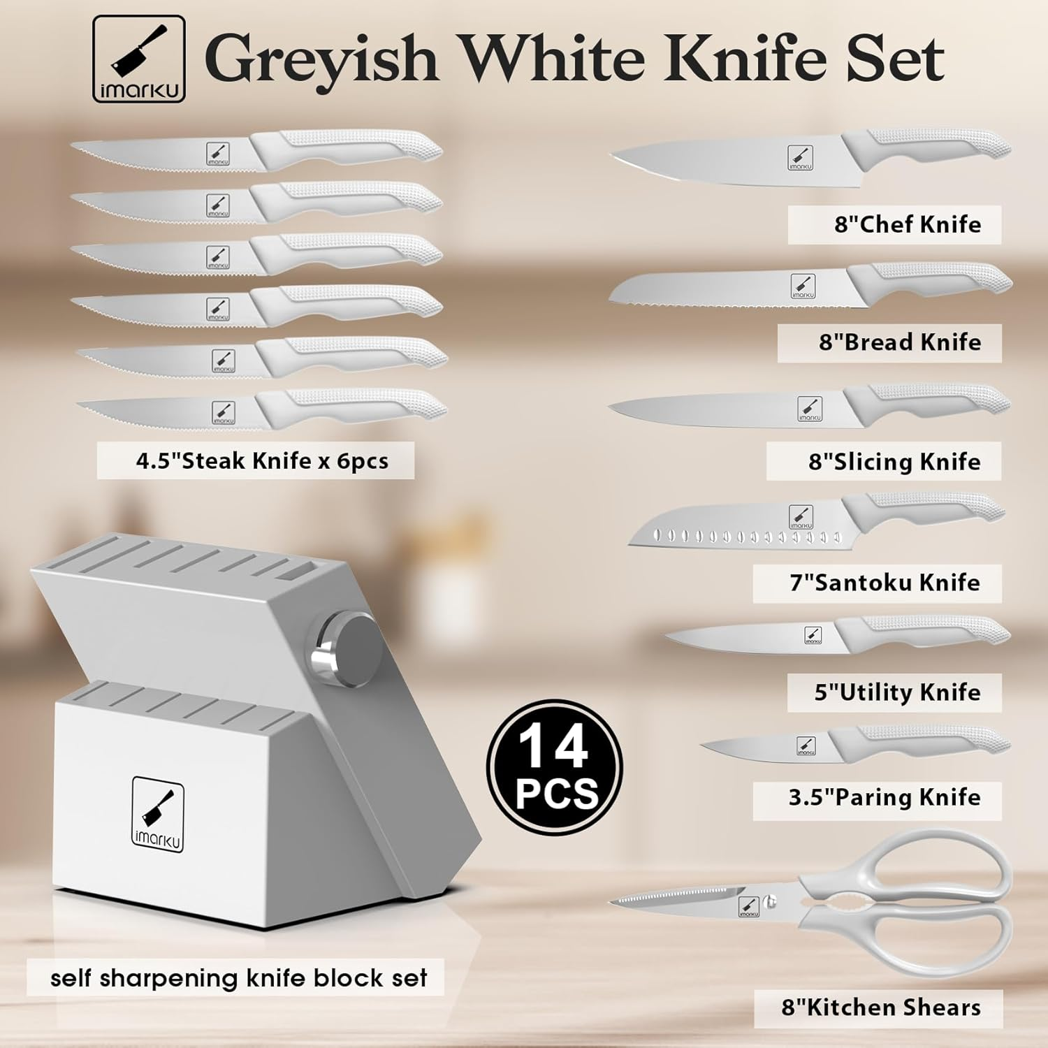 Japanese Kitchen Knife Set - Stainless Steel with Block & Anti-Slip Handles