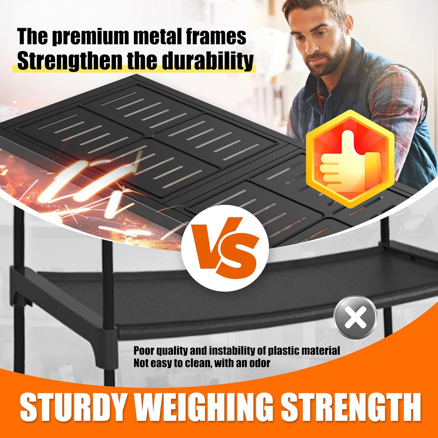 3 Tier Metal Shoe Rack - Heavy Duty Steel Organizer with Reinforced Tubes, 200 lbs Capacity