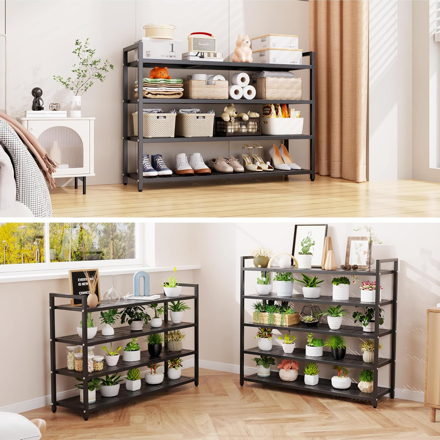 3 Tier Metal Shoe Rack - Heavy Duty Steel Organizer with Reinforced Tubes, 200 lbs Capacity