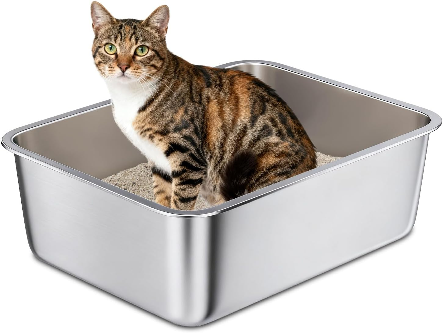 Stainless Steel Litter Box - High-Sided, Odor-Resistant Pan for Cats & Small Pets