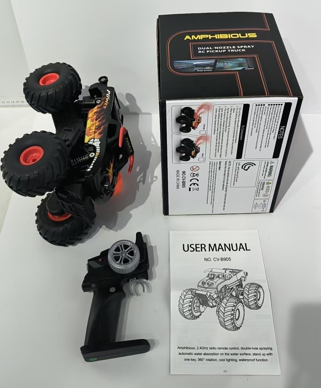 Amphibious RC Truck Car for Kids - High Speed Remote Control Waterproof Toy with LED Lights, 60 Min Battery - Black M