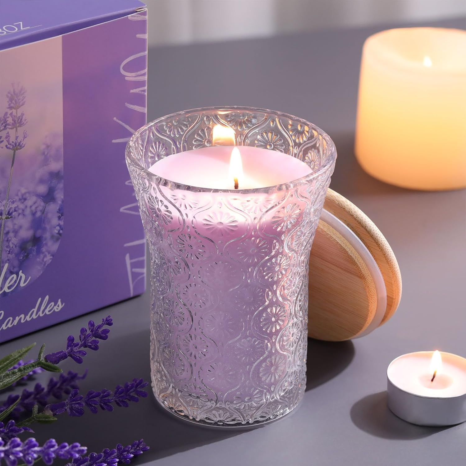 Lavender Scented Candle - 8 oz Soy Wax Aromatherapy Candle for Women | Purple Jar Candle Gift for Home Decor