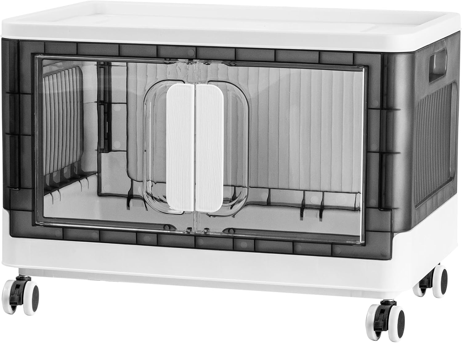 This heavy-duty plastic storage bin combines practical design with quiet operation