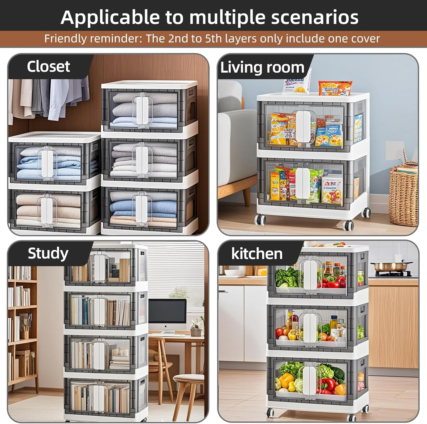 This heavy-duty plastic storage bin combines practical design with quiet operation