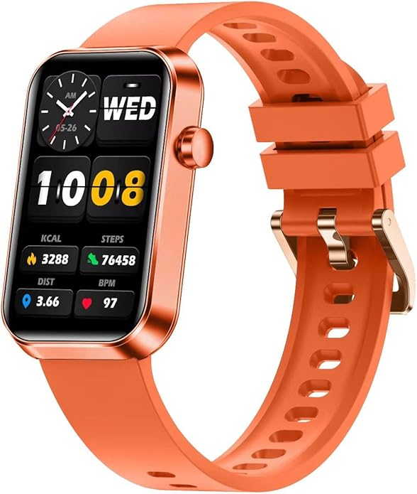 Smartwatch with Orange Band - Fitness Tracker & Health Monitor for iOS & Android