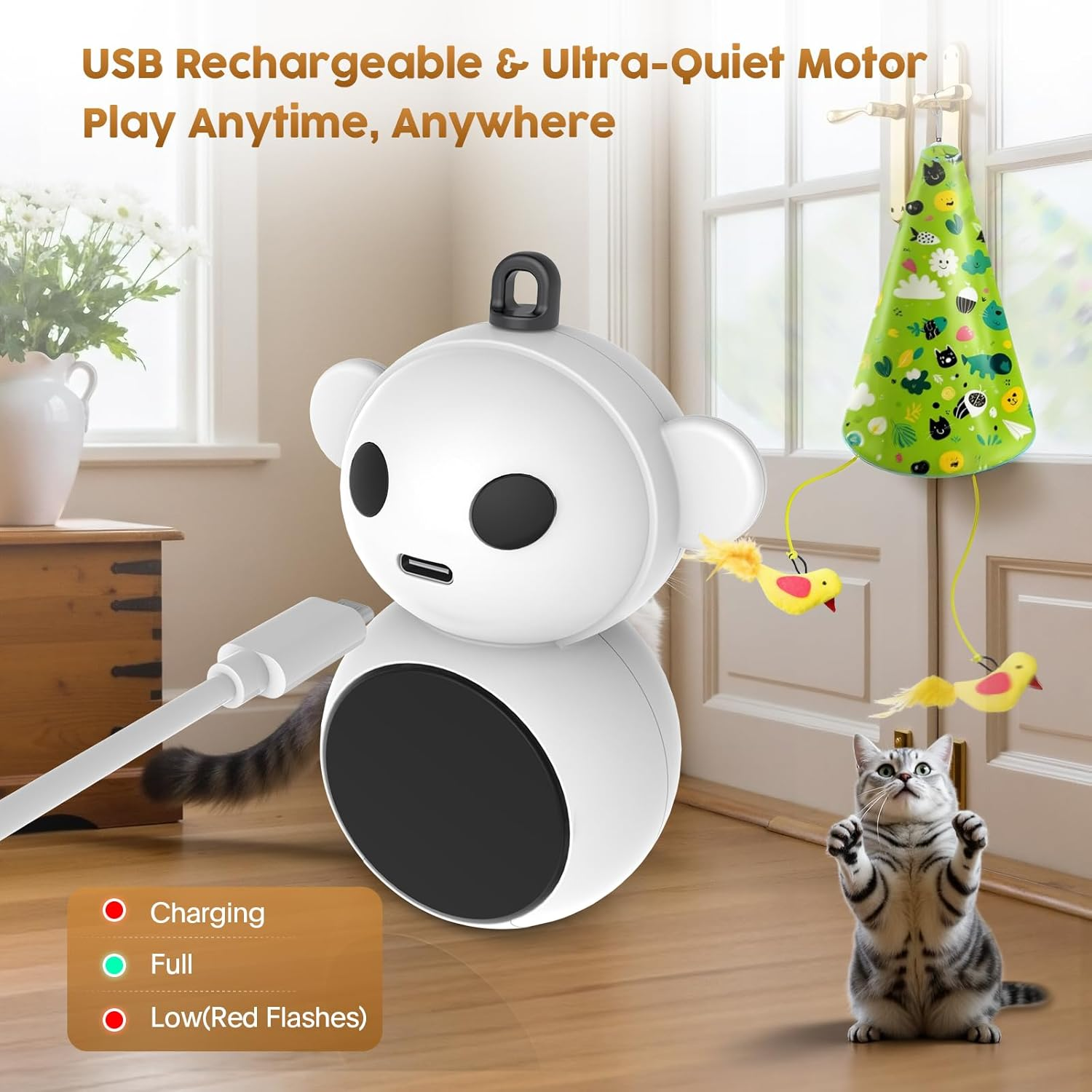 Interactive Cat Toy with Tunnel & Automatic Flying Bird Wand - USB Rechargeable