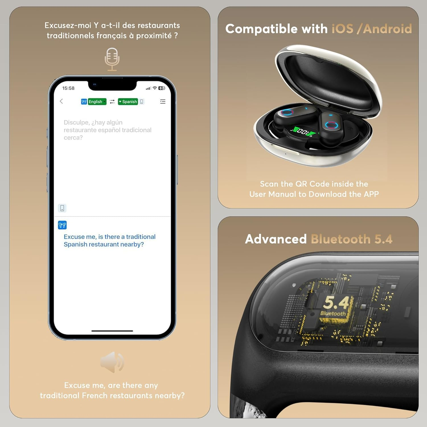 AI Translation Earbuds - Real-Time 168 Language Translator with Bluetooth 5.4