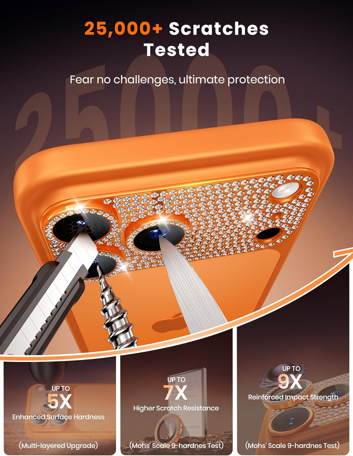 iPhone 17 Pro Max Camera Lens Protector - 9H Tempered Glass with Metal Frame (Cosmic Orange)
